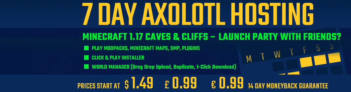 7 Day Axolotl Minecraft Server Hosting