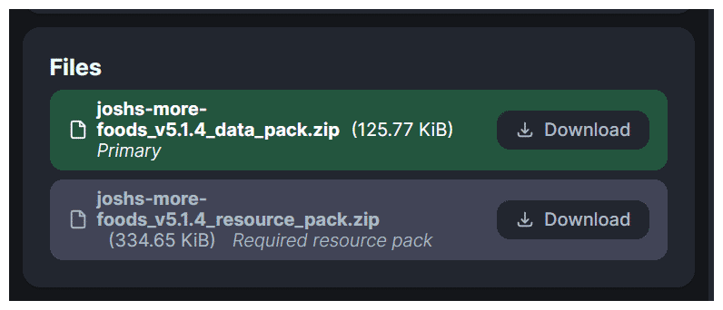 A Data Pack and included Resource Pack as two separate files on Modrinth