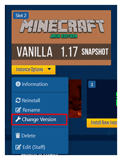 Multicraft Instance Manager Change Version