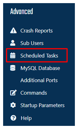 Multicraft Scheduled Tasks menu entry