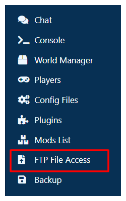 Multicraft FTP File Access Menu