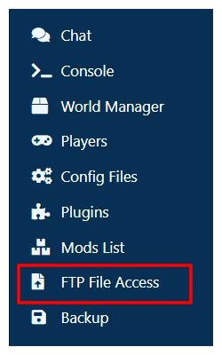 Multicraft FTP Access Menu Entry