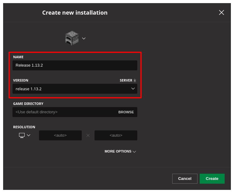 The installation creation menu in the Minecraft Launcher