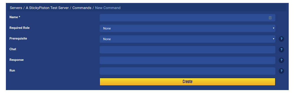Command creation dialogue within Multicraft