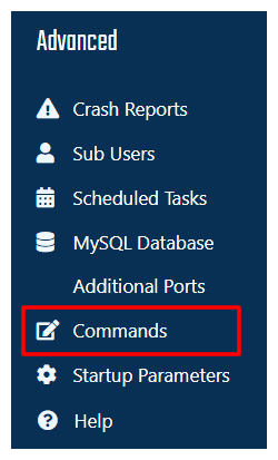 Multicraft Commands menu entry