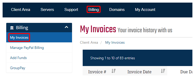 Billing, My Invoices