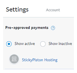 Click StickyPiston in the pre-approved payments list