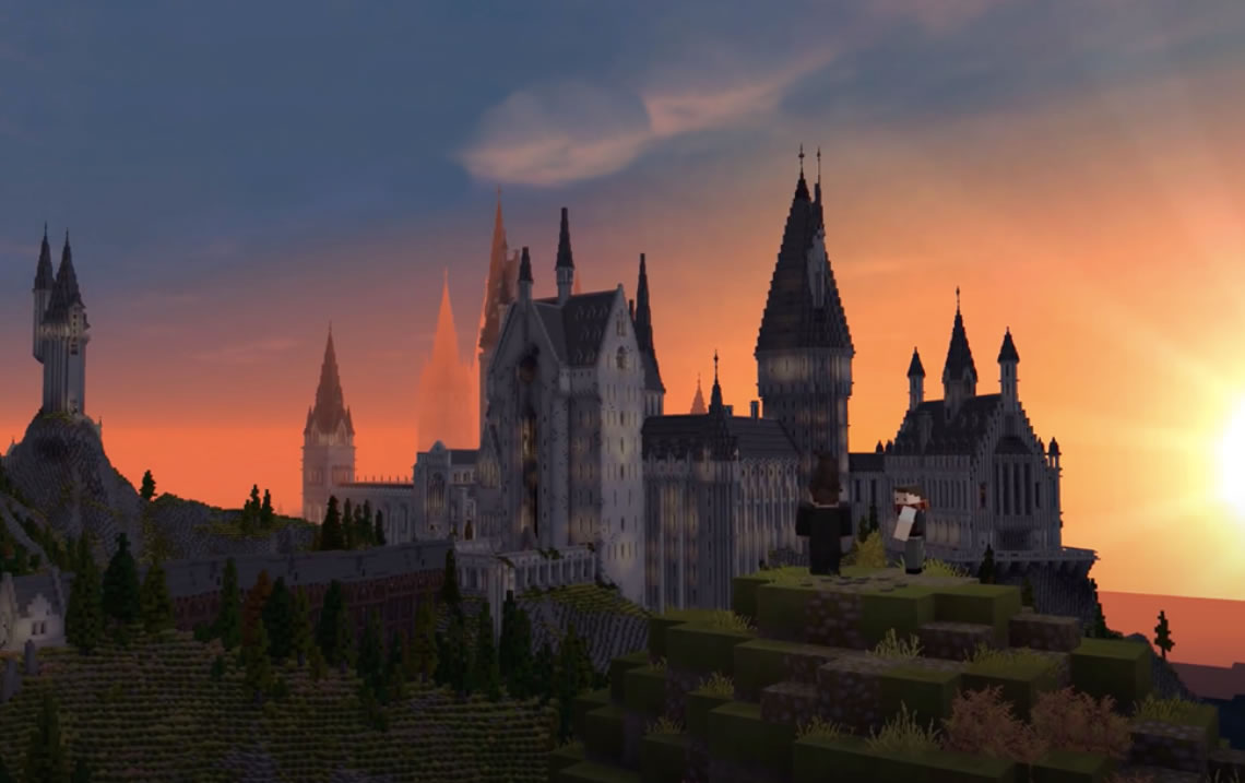 Sunset over Minecraft hogwarts