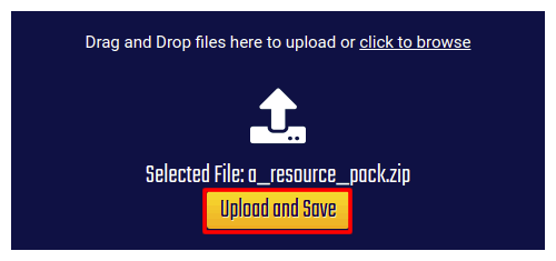 The button to start the file upload for the resource pack in the World Manager
