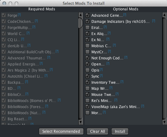 Select Mods To Install in ATLauncher