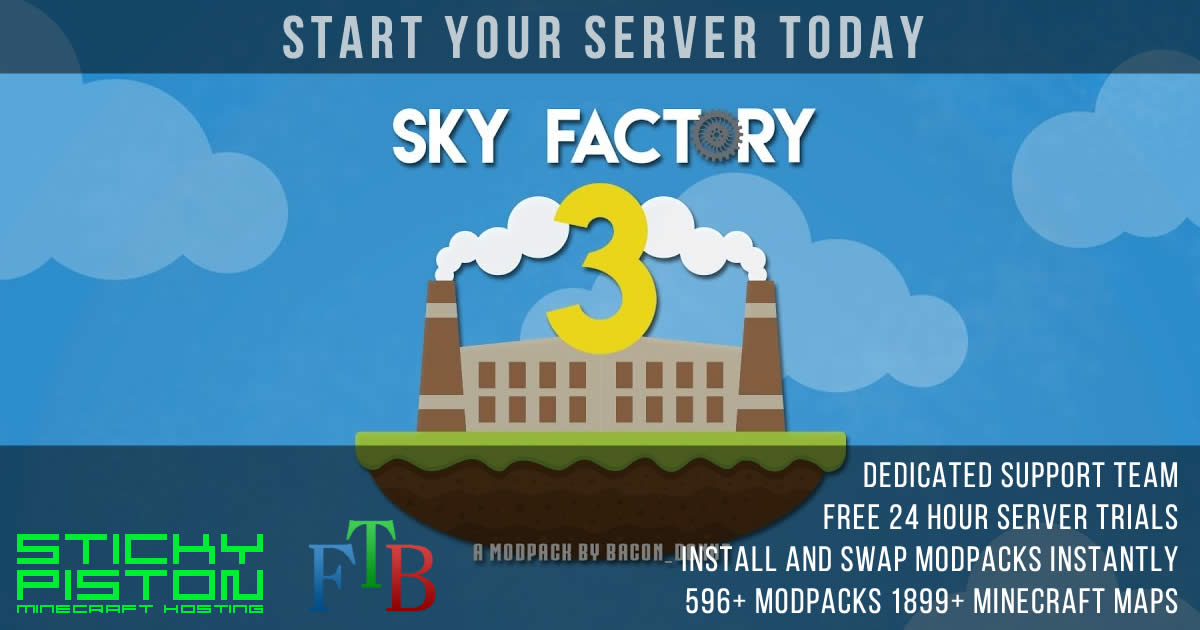 FTB SkyFactory 3 Server Hosting StickyPiston.co